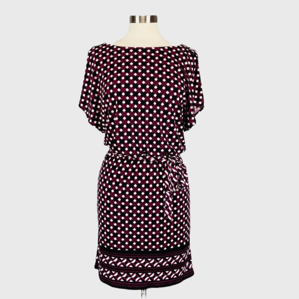 White House Black Market WHBM Womens Geometric Print Dress Dolman Sleeve size XS